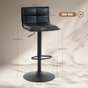 Set of 2 Height Adjustable Faux Leather Bar Stools With Footrest For Kitchen Black