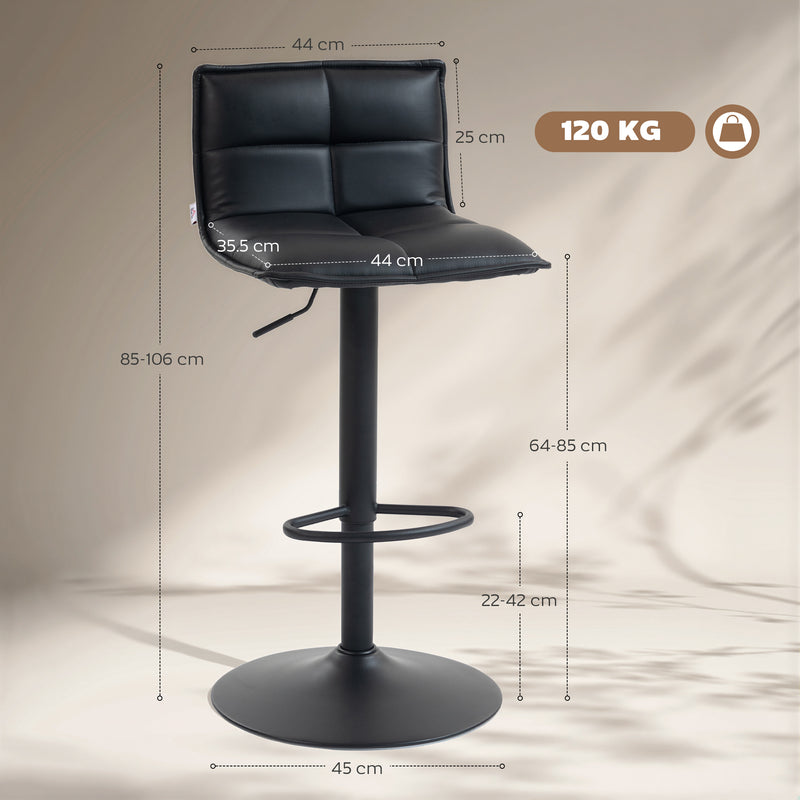 Set of 2 Height Adjustable Faux Leather Bar Stools With Footrest For Kitchen Black
