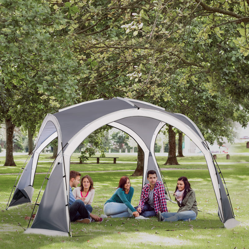 Family Camping Tent for 6 to 8 People with Mesh Walls and Removable Curtains White Grey Outsunny
