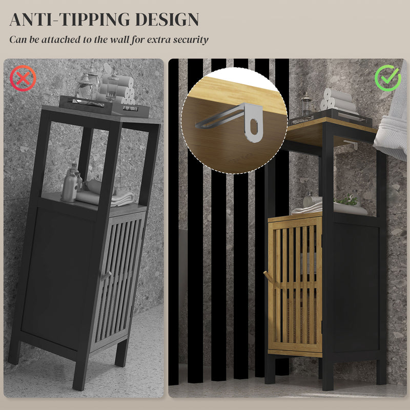 Freestanding Bathroom Storage Unit with Cupboard Ideal for Towels and Toiletries, Black