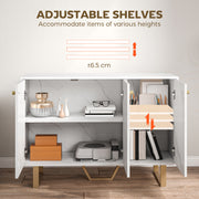 Modern Sideboard Storage Cabinet with Adjustable Shelves for Home Organisation, White Marble Tone