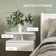 Set of Two White Floating Bedside Tables with High Gloss Finish by HOMCOM