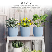 Set of 3 Blue 22cm Garden Planters Lightweight and Durable by Outsunny