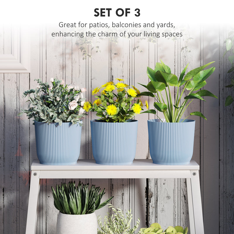 Set of 3 Blue 22cm Garden Planters Lightweight and Durable by Outsunny