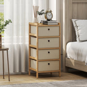 Slim Chest of Drawers for Organised Bedroom Storage with Bamboo Frame and Four Fabric Drawers Cream White AOSOM