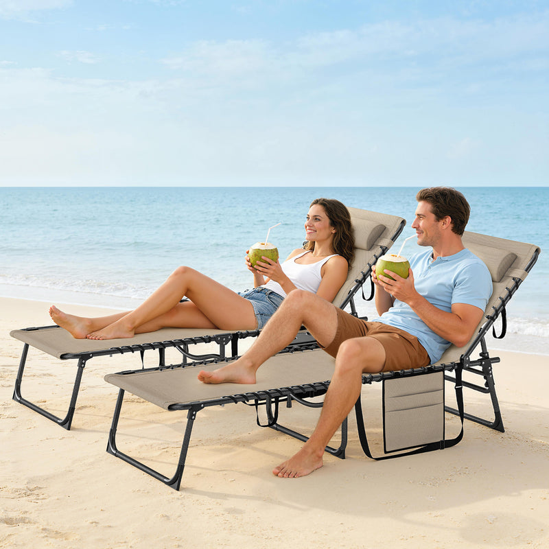 Adjustable Garden Sun Loungers Set of 2 with Side Table and Pillow for Outdoor Relaxing Outsunny