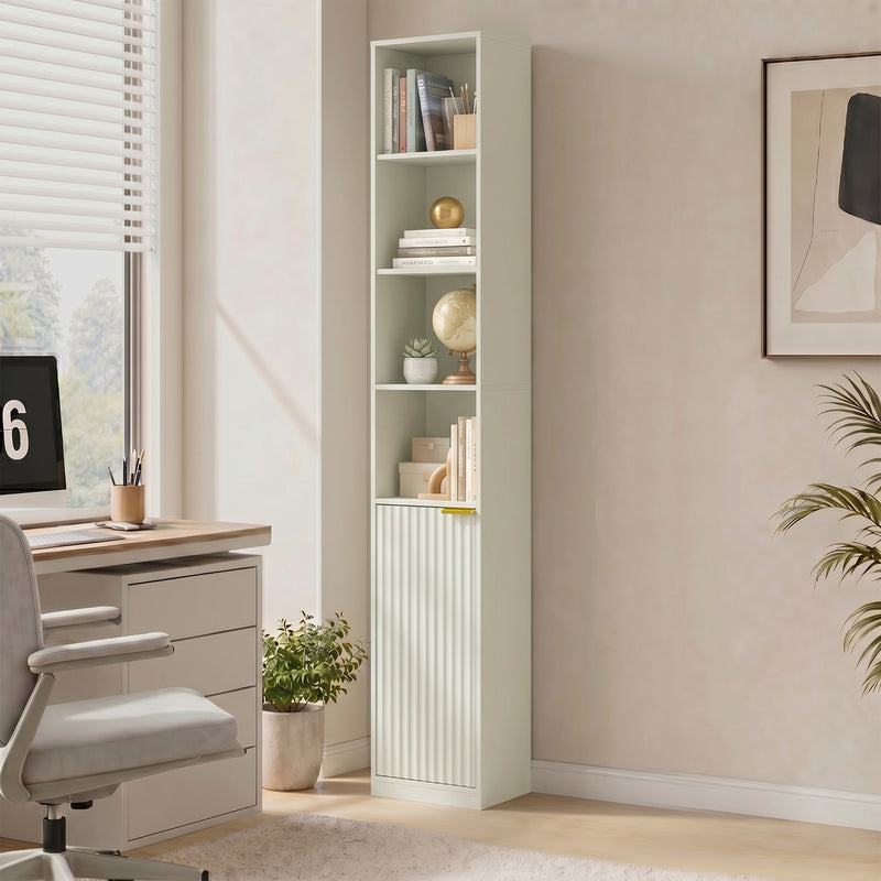Corner Bookcase with Shelves and Hidden Cabinet for Small Room Storage