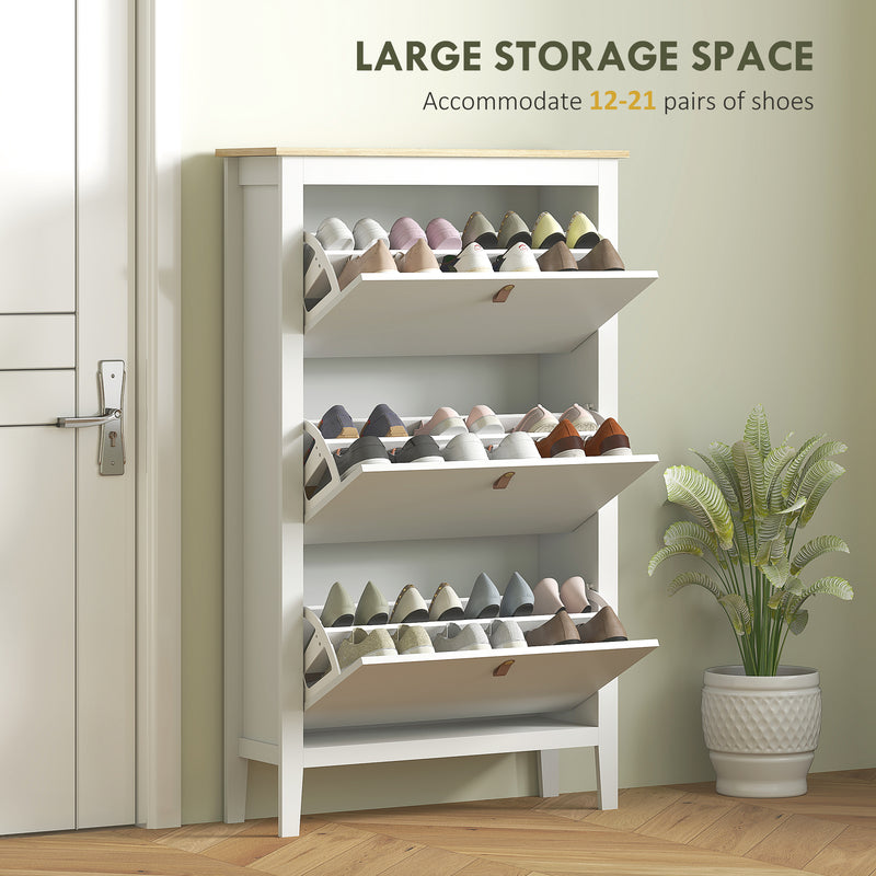 White 3 Drawer Modern Shoe Storage Cabinet Organiser for Hallway or Bedroom
