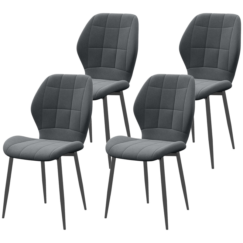 Set of 4 Flannel Upholstered Tub Chairs for Dining or Lounge with Padded Seats Dark Grey