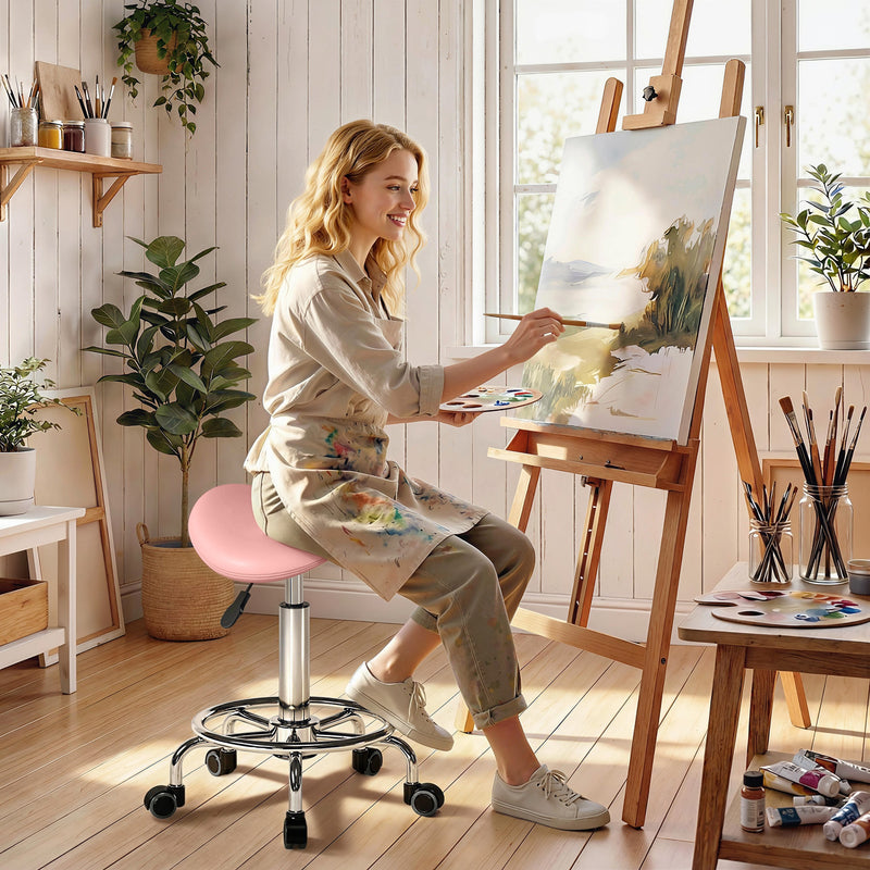 Ergonomic Saddle Stool for Home Office or Salon with Adjustable Height Pink AOSOM