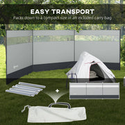 Camping Windbreak with Clear Windows and Steel Poles for Beach or Caravan Grey AOSOM
