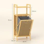 Bamboo Laundry Cabinet With Tilt Out Hamper Removable Liner Ideal For Bathrooms, Natural Wood