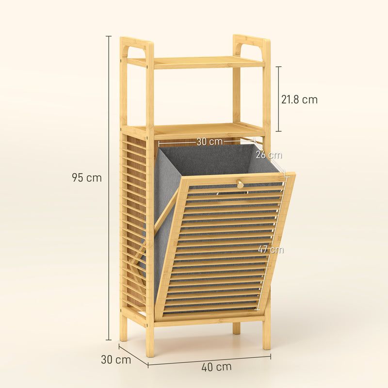 Bamboo Laundry Cabinet With Tilt Out Hamper Removable Liner Ideal For Bathrooms, Natural Wood