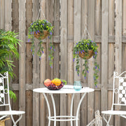 Set of 2 Artificial Lavender Plants in Hanging Baskets Faux Silk Flowers for Indoor Outdoor Decor by HOMCOM