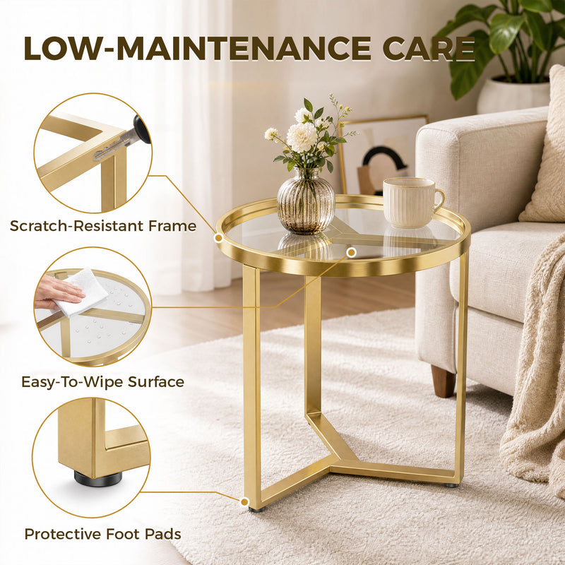 Side Table for Small Spaces with Easy Clean Glass Top