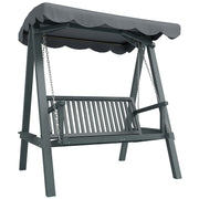 Grey Wooden Garden Swing Seat for 2 Adults with Water Resistant Canopy and Wooden Frame Outsunny