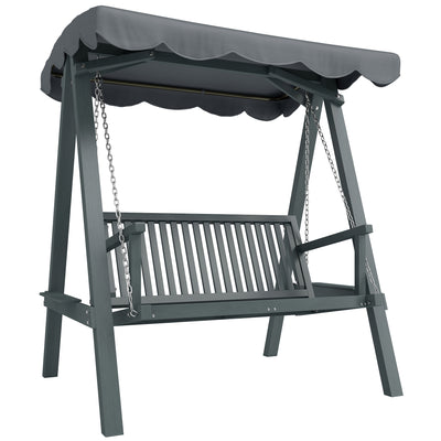 Grey Wooden Garden Swing Seat for 2 Adults with Water Resistant Canopy and Wooden Frame Outsunny