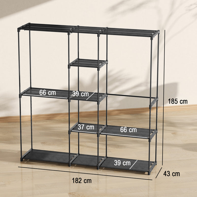 Portable Wardrobe with Shelves and Hanging Rails for Organised Bedroom Storage Black