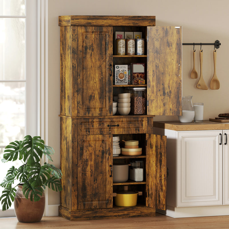 Tall Kitchen Cupboard with Adjustable Shelves and Drawer for Organised Storage Brown