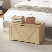 100L Wooden Storage Chest With Safety Hinges Ideal For Home Organisation, Natural