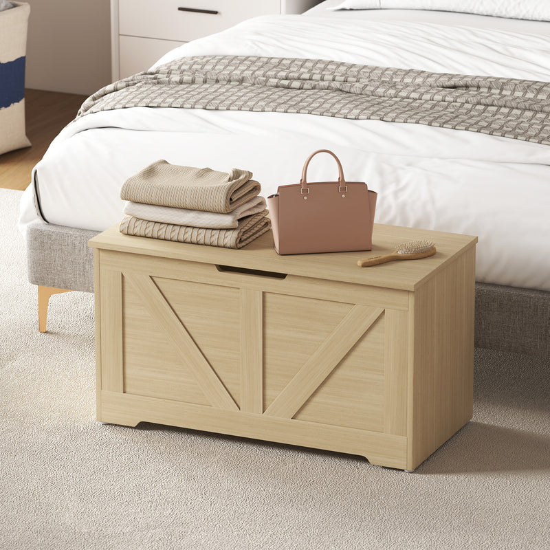 100L Wooden Storage Chest With Safety Hinges Ideal For Home Organisation, Natural