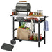 Black BBQ Trolley with Stainless Steel Top Adjustable Shelf and Storage by Outsunny