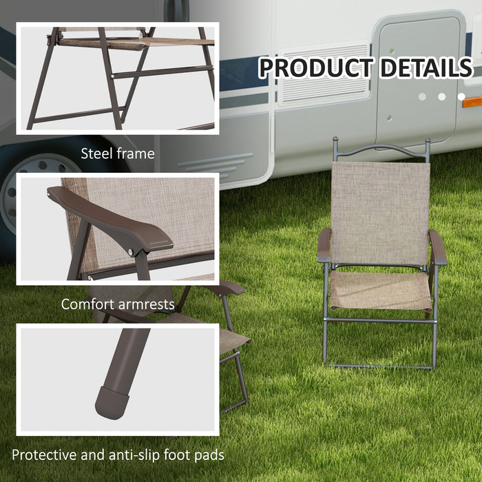 Set of 2 Folding Garden Chairs with Breathable Mesh Seats in Mixed Brown by Outsunny