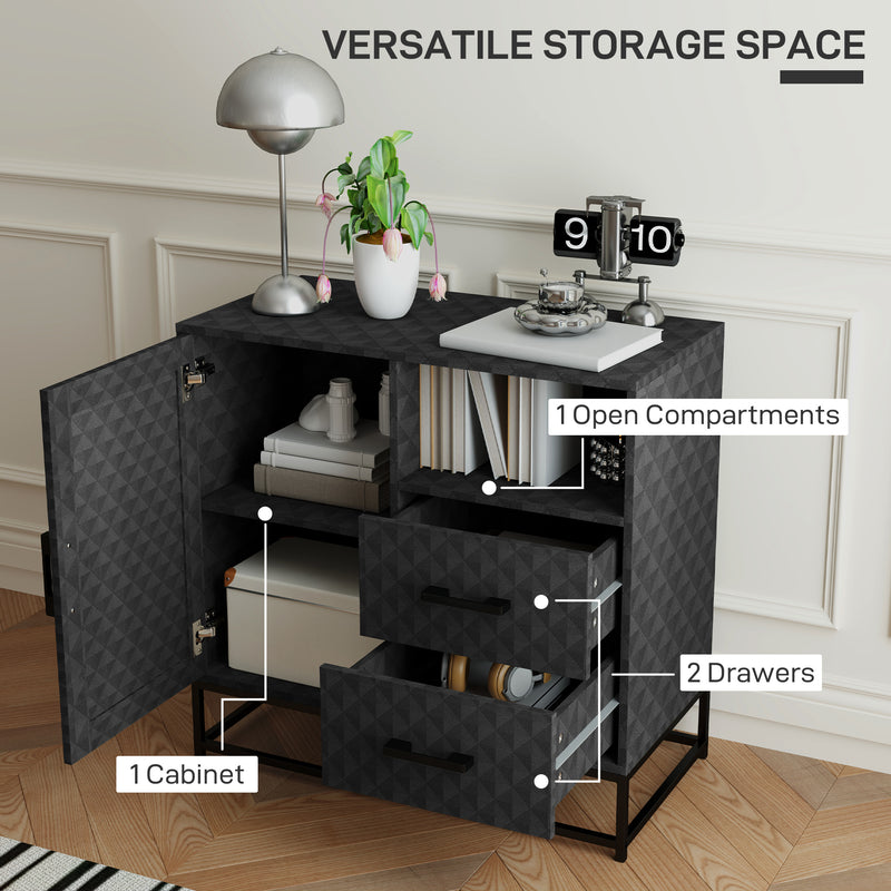 Black Sideboard Storage Cabinet with Adjustable Shelf Drawers and Open Compartment by HOMCOM