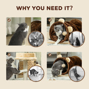 Small Cat Tree with Scratching Post Bed Tunnel and Toy Ball Dark Brown by PawHut