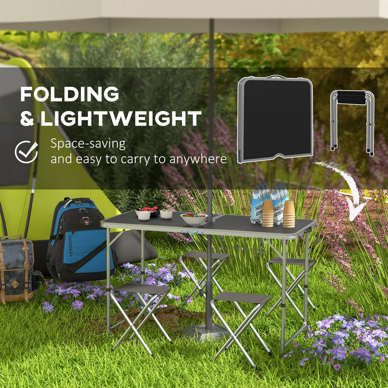 4 Seater Folding Aluminium Picnic Table and Bench Set For Camping and Outdoor Use Silver AOSOM