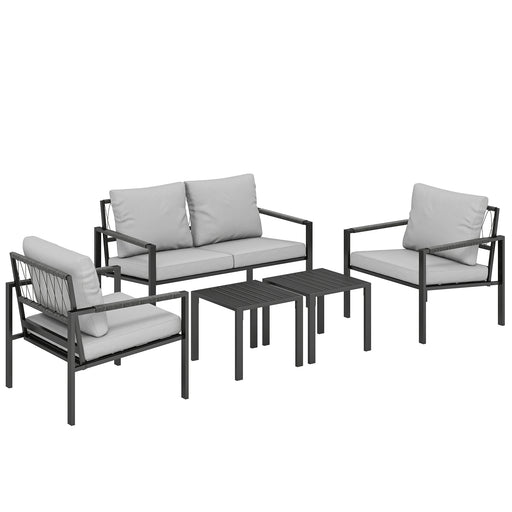 5 Piece Garden Sofa Set With Cushioned Chairs and Coffee Tables for Patio Light Grey