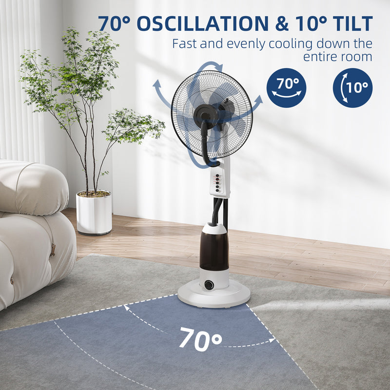 Pedestal Misting Fan with Humidifier for Cool Indoor Air and Quiet Operation White AOSOM