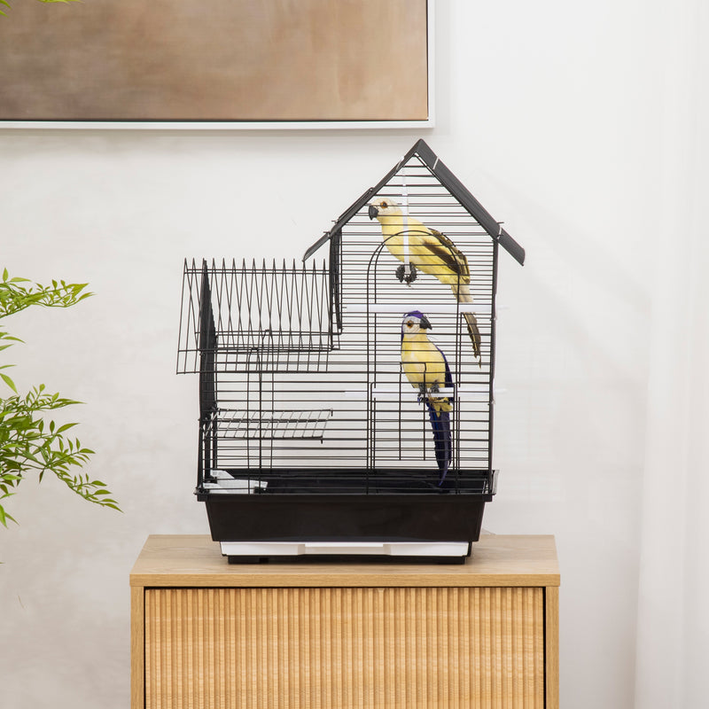 Metal Bird Cage for Finches and Canaries with Tray Swing Ring and Feeders, Grey
