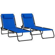 Set of 2 Blue Folding Sun Loungers With 4 Position Backs for Garden or Patio