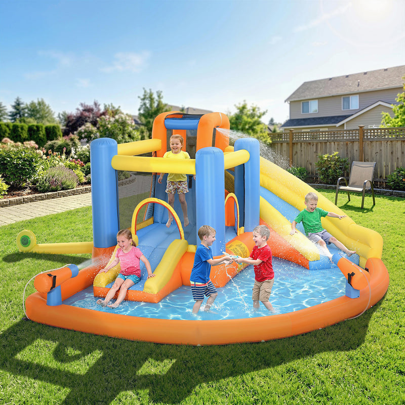Bouncy Castle with Double Slides and Water Cannons for Active Garden Play Multicolour AOSOM