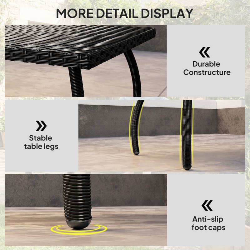 Rattan Coffee Table for Outdoor Relaxing with Easy Clean Surface Black Outsunny