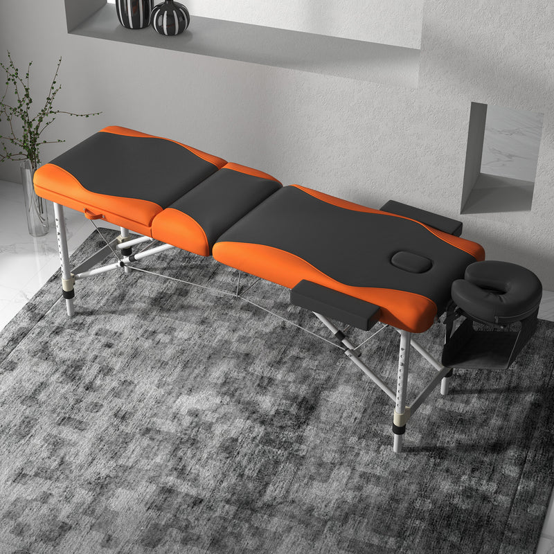Massage Table Foldable Adjustable Height for Comfortable Home Use Black and Orange