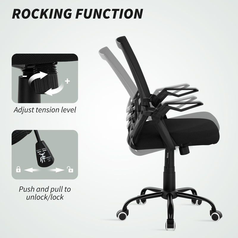 Ergonomic Mesh Office Chair With Flip Up Arms And Lumbar Support For Home Desk, Black