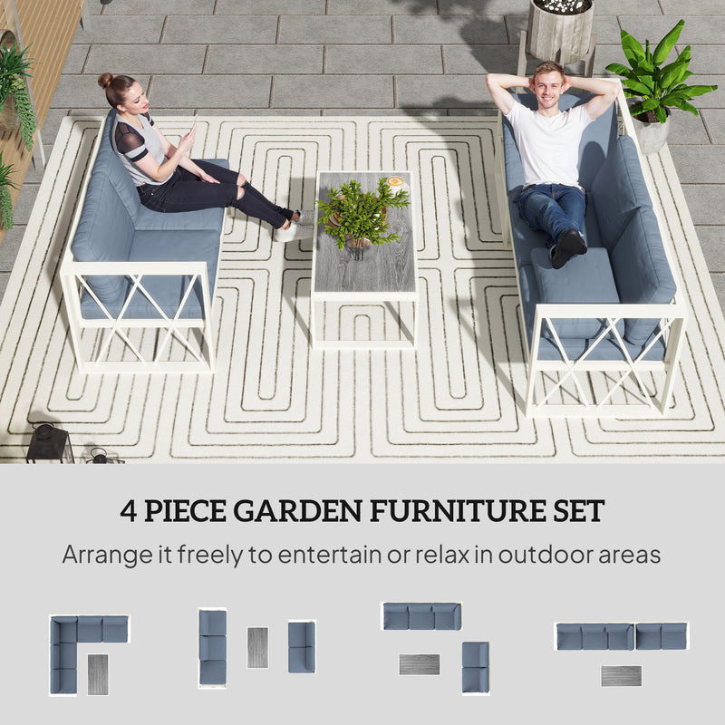 Grey 4 Piece L Shaped Garden Furniture Set with Adjustable Lounger by Outsunny