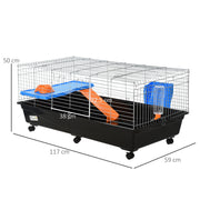 2 Tier Steel Guinea Pig Hutch With Run And Accessories Ideal For Outdoor Use Blue Orange AOSOM