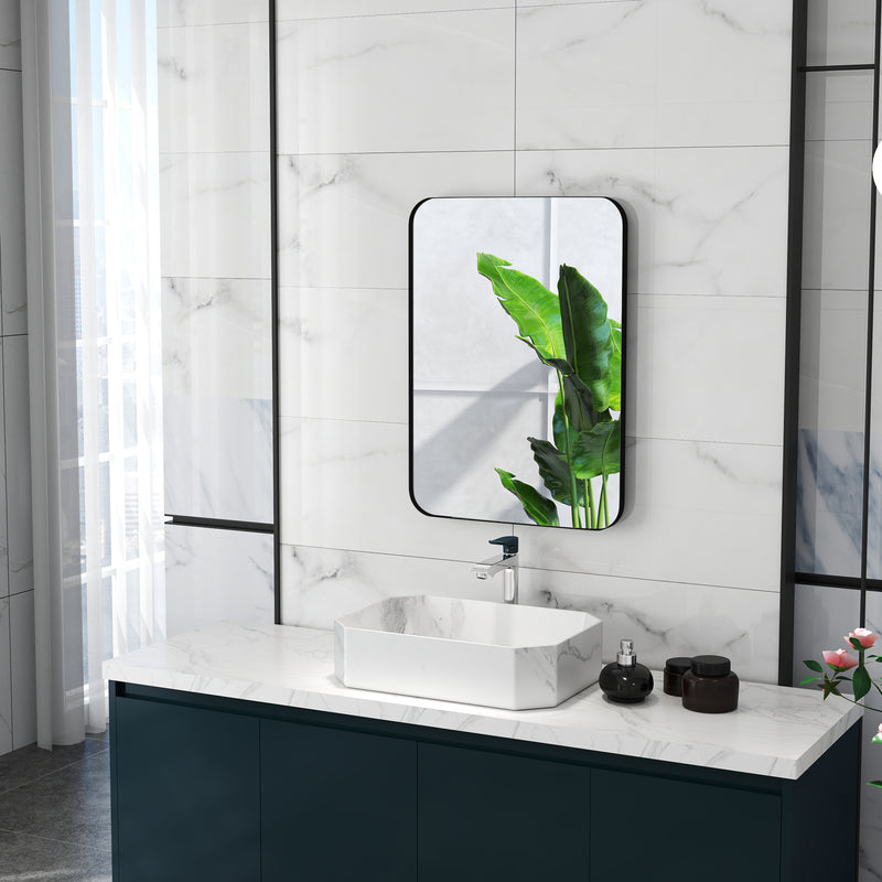 Curved Black Bathroom Mirror 70 x 50cm Modern Wall Mounted Design by HOMCOM