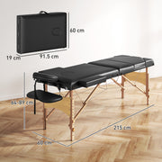 Black Foldable Massage Table with Beech Wood Legs Ideal for Home or Mobile Therapists