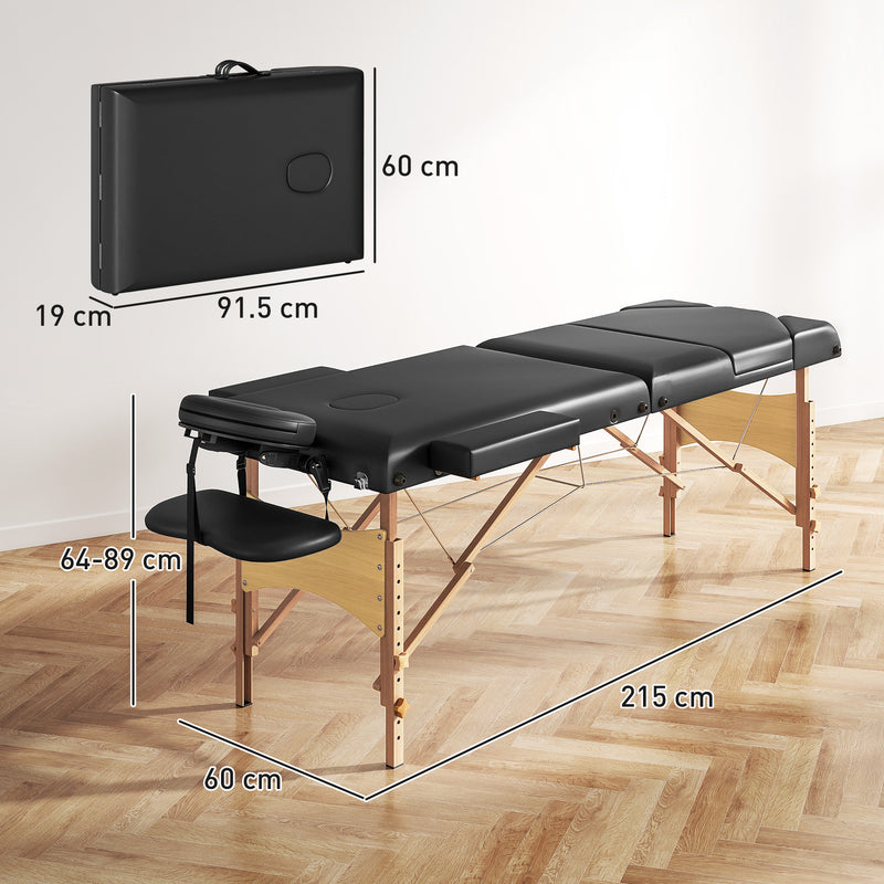 Black Foldable Massage Table with Beech Wood Legs Ideal for Home or Mobile Therapists
