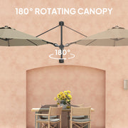 Khaki 3m Wall Mounted Garden Parasol with Easy Crank Handle Shade by Outsunny