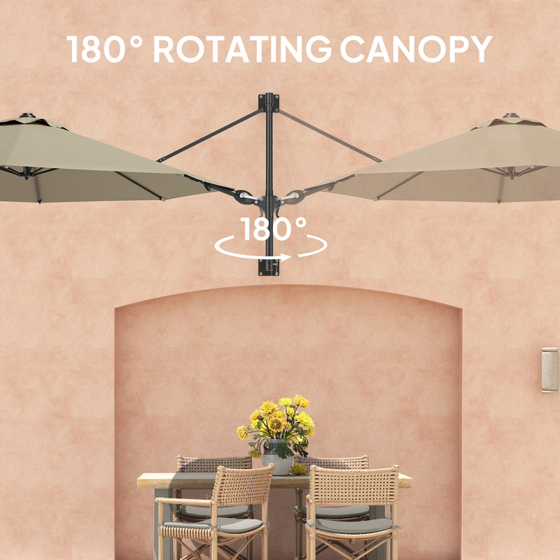 Khaki 3m Wall Mounted Garden Parasol with Easy Crank Handle Shade by Outsunny