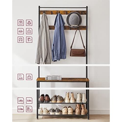 VASAGLE Industrial Coat Rack and Shoe Storage Bench For Hallway