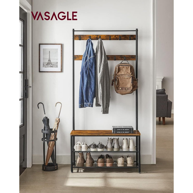 VASAGLE Industrial Coat Rack and Shoe Storage Bench For Hallway