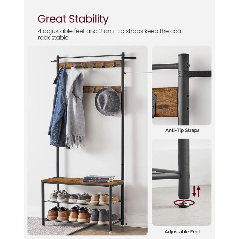 VASAGLE Industrial Coat Rack and Shoe Storage Bench For Hallway