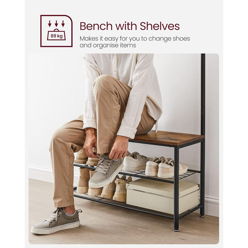 VASAGLE Industrial Coat Rack and Shoe Storage Bench For Hallway