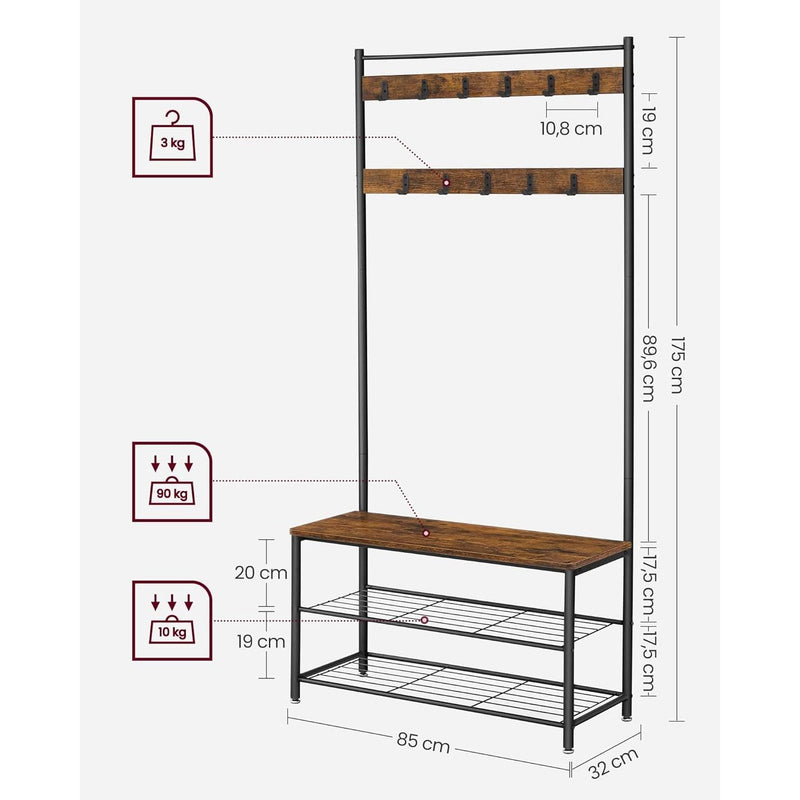 VASAGLE Industrial Coat Rack and Shoe Storage Bench For Hallway
